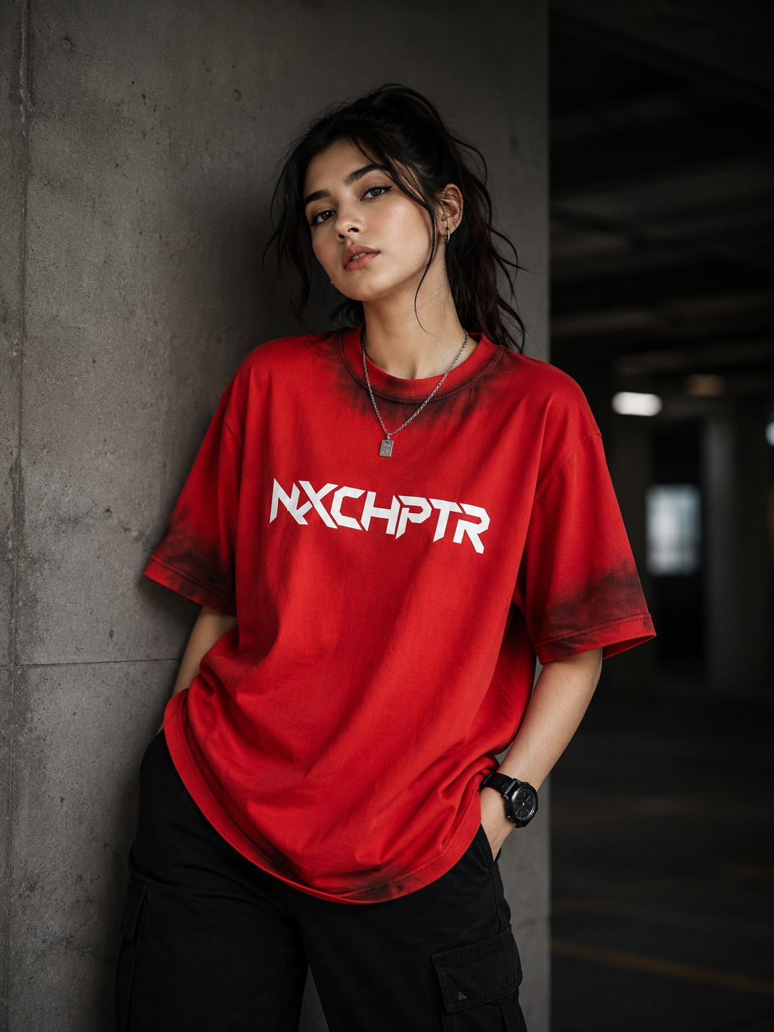 NXCHPTR Premium Red Puff Print Oversized T-Shirt