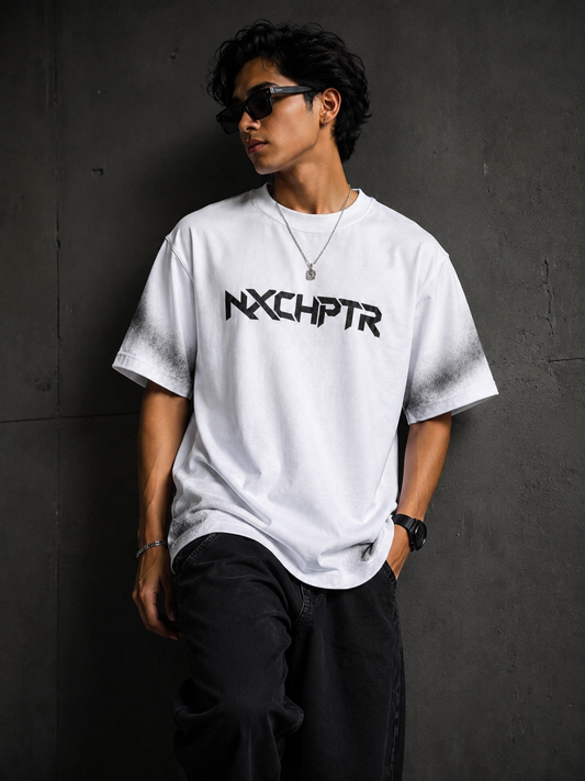 NXCHPTR Premium Puff Print Oversized T-Shirt – White Edition
